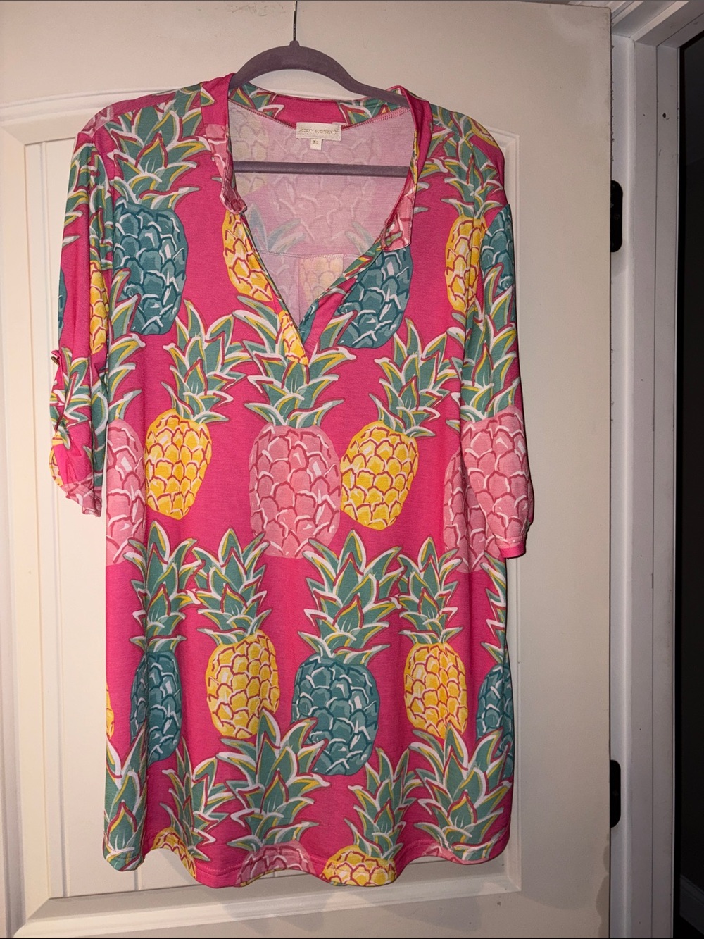 Simply Southern Women's Pineapple V-Neck Tunic Top mini dress - Picture 3 of 6